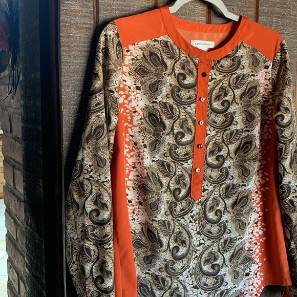 Liz Claiborne womens long sleeve blouse size medium career fall Thanksgiving - Picture 6 of 12